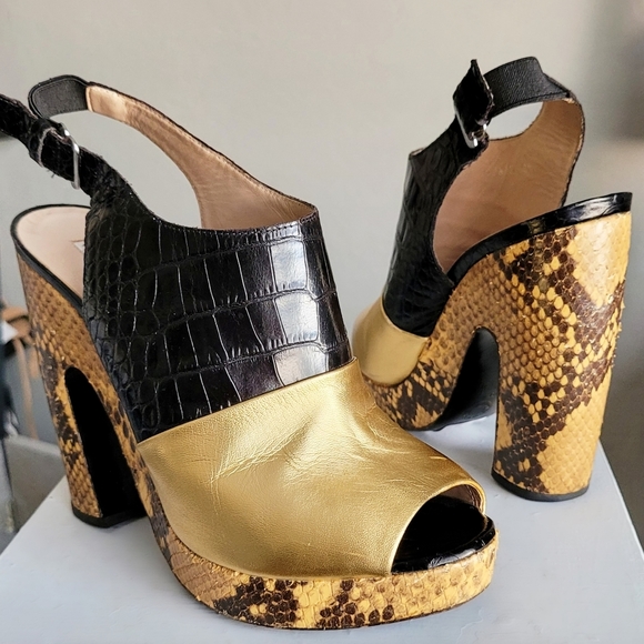 DRIES Van Noten sandal heels black gold croc python - Picture 9 of 14